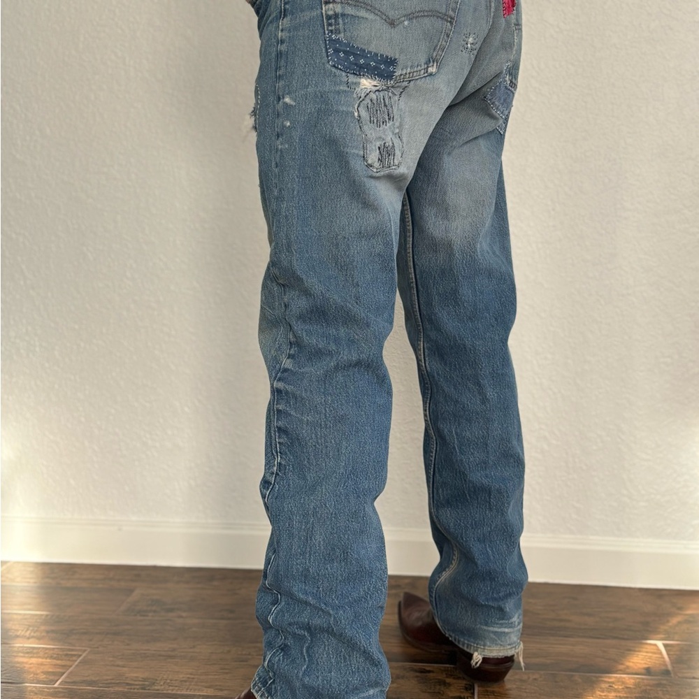 Wabi Sabi /kentsugi Repaired vintage Levi’s 501 Denim Jeans 36x32 USA 80’s - Picture 8 of 15